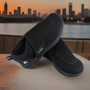 FitVille EasyTop Wings V2 Womens 9.5 Wide Diabetic Walking Shoes Black Hook Loop